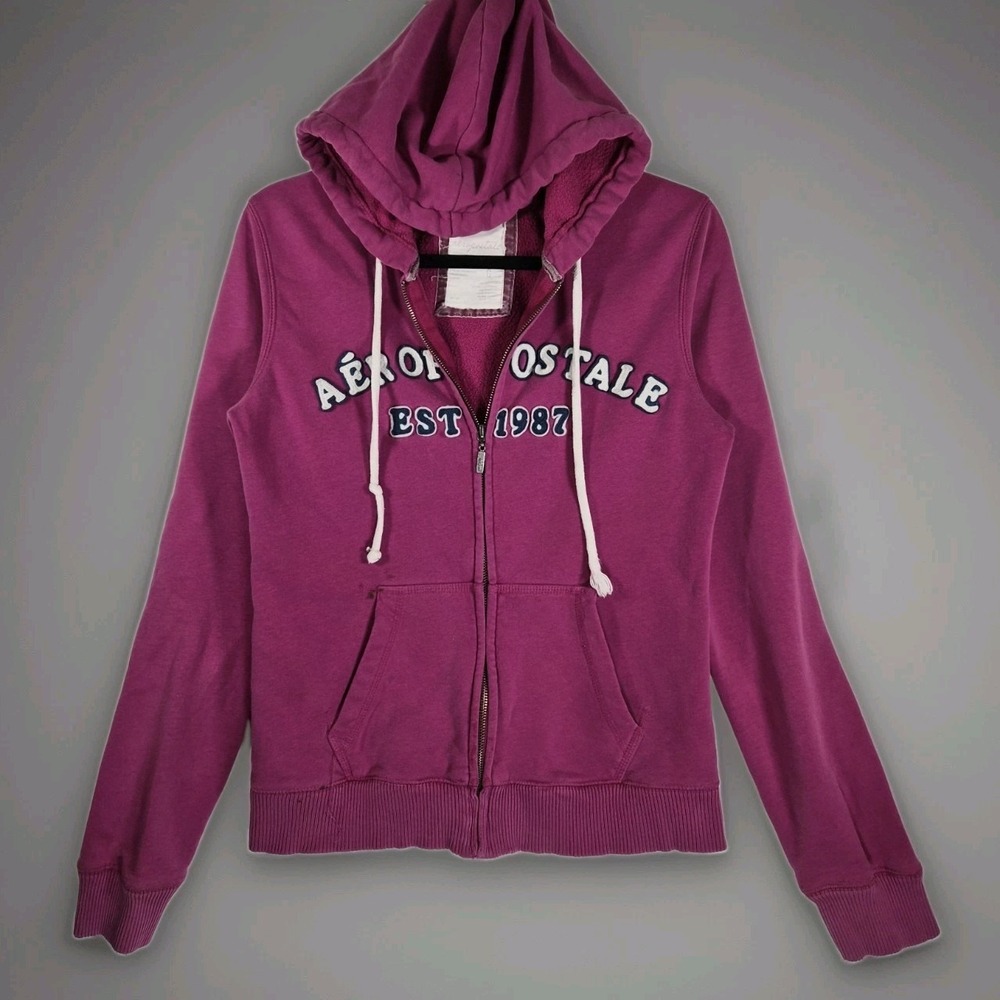 Aeropostale Y2K Pink‎ Full Zip Hoodie Jacket Women's Large Cozy Graphic Fleece